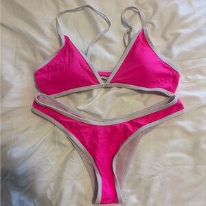 SHEIN Hot Pink and White Trim Bikini Set